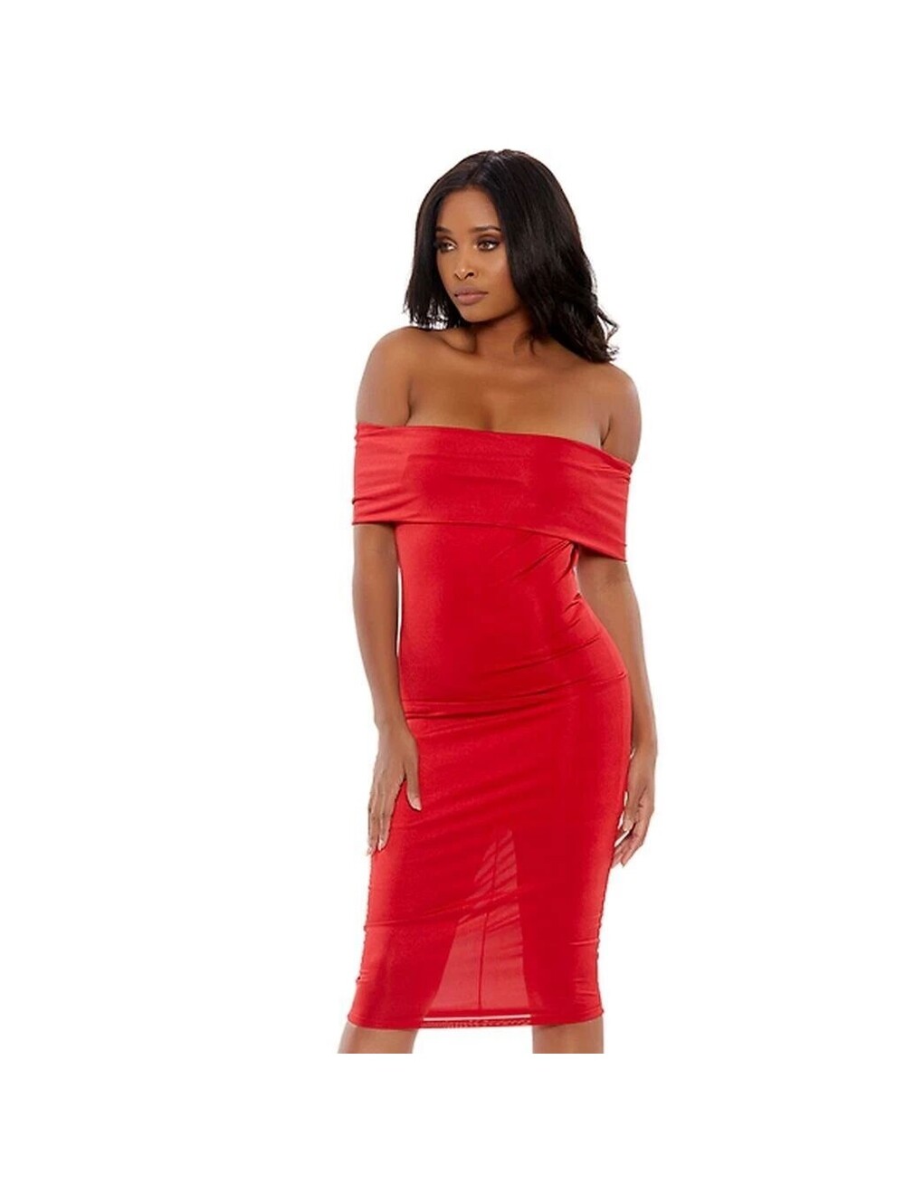 Forplay Red Off-Shoulder Bodycon Midi Dress NWT Small